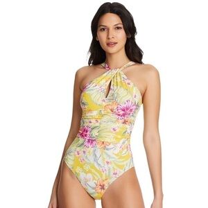BLEU BY ROD BEATTIE Paradiso High Neck Keyhole One-Piece Swimsuit multi New 8